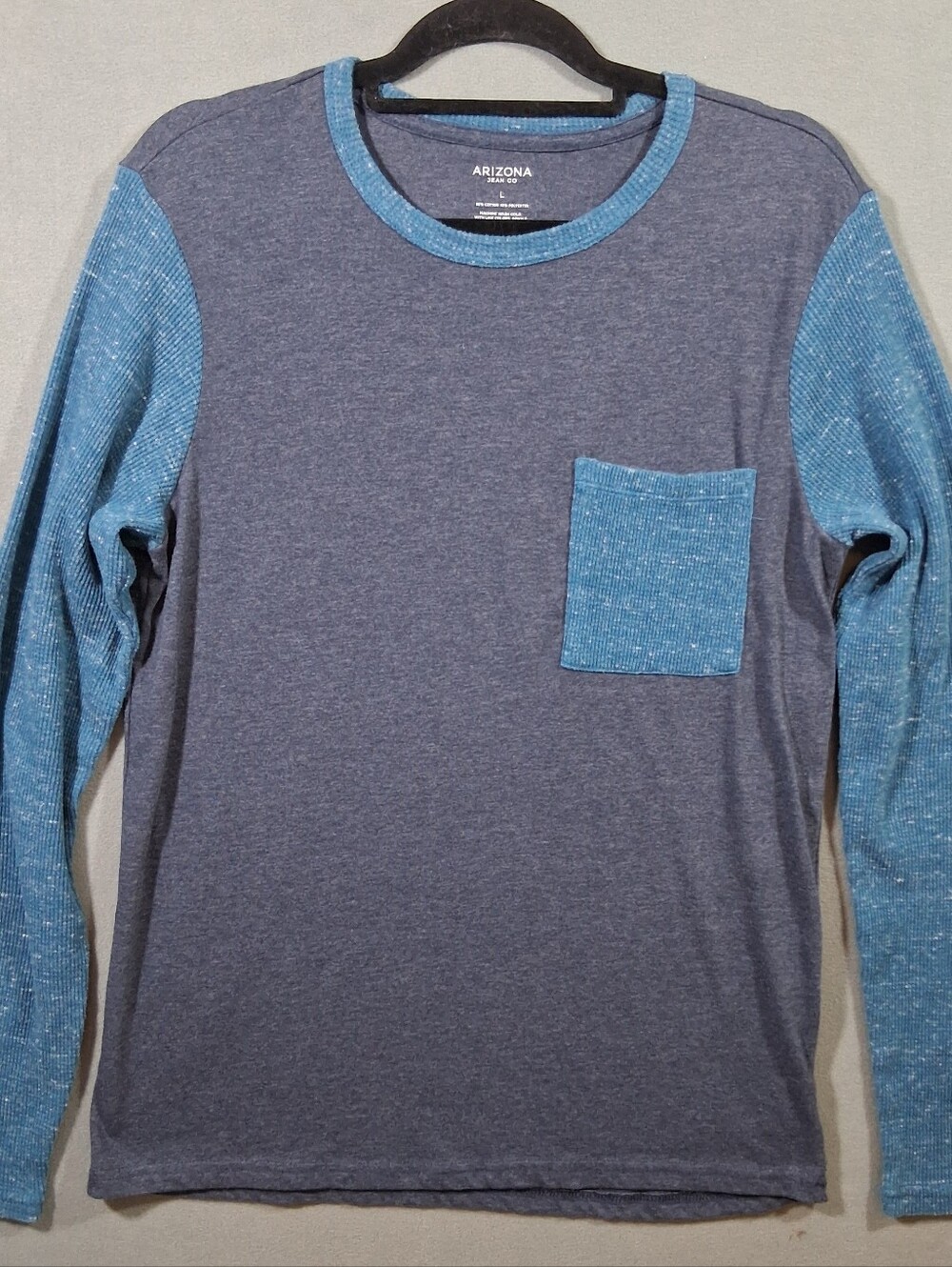 Arizona Jean Co Women's Large T-shirt Blue With Teal Waffled Sleeves Fall Comfy